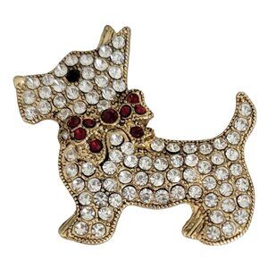 Monet Gold Tone Rhinestone Schnauzer Scottie Dog Brooch Pin, Signed K02
